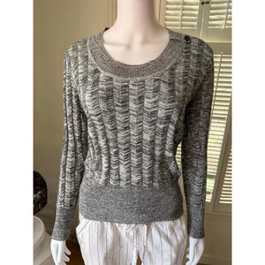 Women's APT. 9 Gray White Striped Crew Neck Sweater M